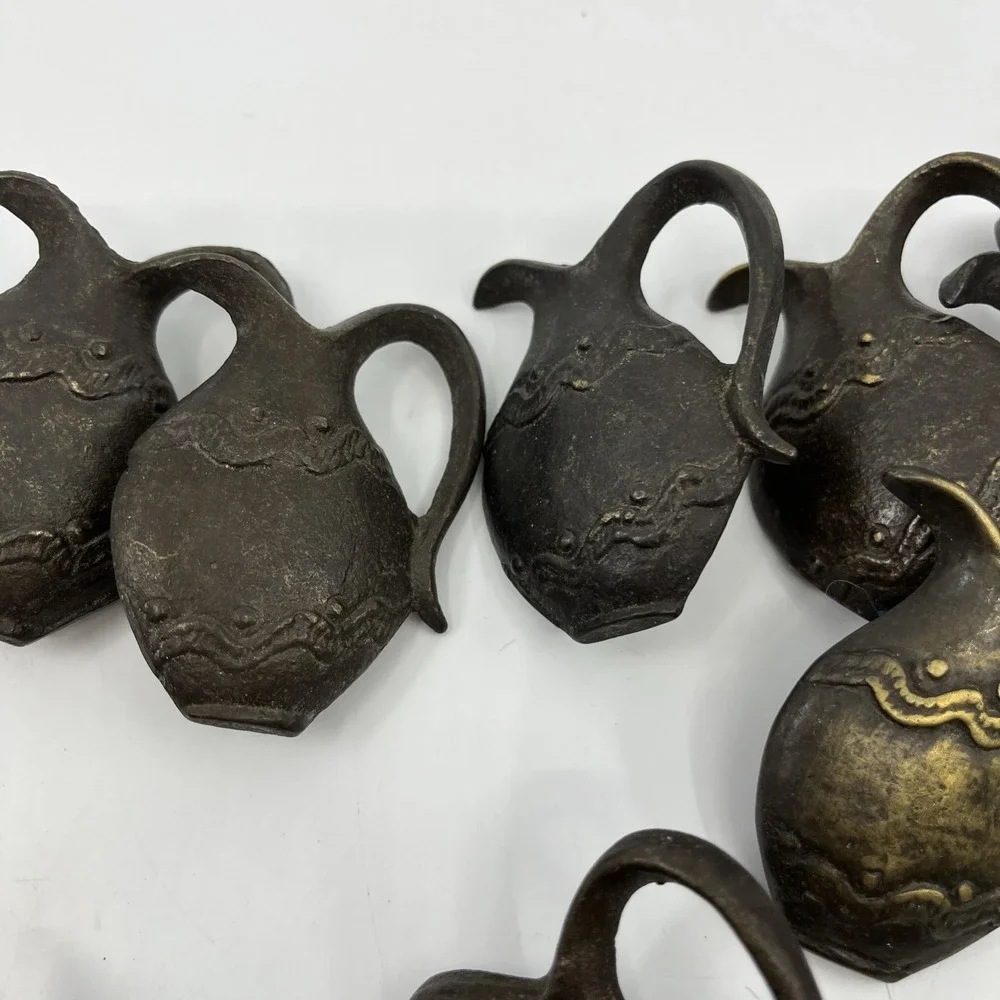 Vtg Solid Brass Distressed Pitcher Ewer Drawer Knobs Pulls Set Of 14 Read 2